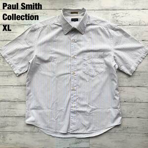 極美品/XL/LL/高級ライン◎ポールスミスコレクション Paul Smith Collection ストライプ 半袖シャツ 柄合わせ胸ポケット メンズ 日本製