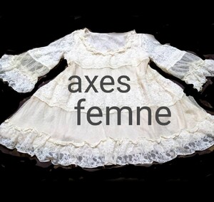 axes femne チュニワンピ レース チュール ティアード 白 トップス 生成 チュニック フリル ブラウス オフホワイト アクシーズファム