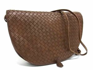 1円 ■美品■ BOTTEGA VENETA ボッテガヴェネタ イントレチャート レザー クロスボディ ショルダーバッグ 斜め掛け ブラウン系 FC5954