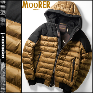 コレを超える品質はない!■新品【MOORER】ムーレー/AQUA撥水加工/PARKER/ヨーク切替フーデッドダウンジャケット50/L/伊製/HONEY/ハニー