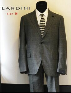 新品★最大値下げ★LARDINI ラルディーニ　シングルスーツ　グレンチェック柄　ブートニエール付属　グレー　サイズ46