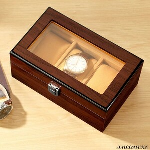 高級感ある ウォッチケース 腕時計 3本収納 木製 ブラウン レイアウト アクセサリー コレクション 収納 ボックス ウッド ケース 腕時計