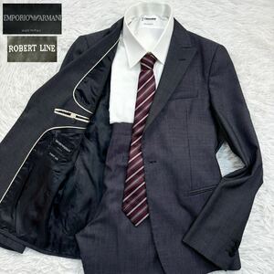 【極美品Lサイズ!!!】 EMPORIO ARMANI エンポリオアルマーニ セットアップ スーツ 高級 ROBERT LINE シルク混 ダークグレー メンズ