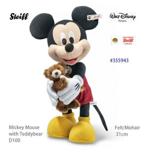 ★海外より、新品 Steiff/Disney #355943 100周年 ミッキーマウスとテディベア、31ｃｍ、フェルト/モヘア、2023年限定★