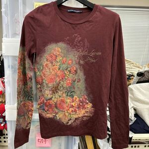 B3827【美品】RALPH LAUREN 花柄 絵画調 フローラル柄 プリント Tシャツ 長袖 サイズM