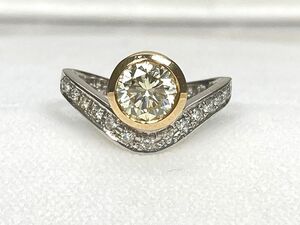 タサキ イエローダイヤモンド 1.01ct ダイヤモンド 0.17ct Pt900/K18 リング 9.5号 箱 TASAKI