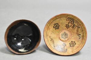 【英】A1653 時代 天目茶碗2件 中国美術 朝鮮 韓国 器 茶碗 骨董品 美術品 古美術 時代品 古玩