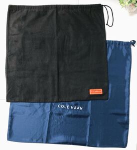 コール・ハーン「COLE HAAN」バッグ保存袋（4700）正規品 付属品 内袋 布袋 巾着袋 49×48cm ブラック布製 起毛生地 ネイビー保存袋おまけ