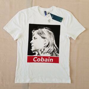 魅惑のバンドT特集! 新品『DIVIDED H&M エイチアンドエム』“Cobain(カート・コバーン)” 半袖Tシャツ ホワイト サイズS／ニルヴァーナ
