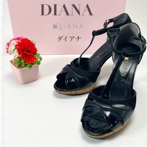 DIANA ダイアナ パンプス ハイヒール サンダル ブラック 黒 オープントゥ ピンヒール 22cm スエード レザー レディース 美脚 