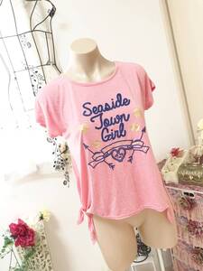 レディス S/160サイズ：ピンクラテ【Pinklatte】やわらか半袖*プリントTシャツ*両裾結び