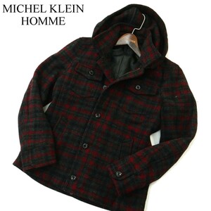 MICHEL KLEIN HOMME ミッシェルクラン オム フード着脱可 ウール★ チェック フーディー ジャケット Sz.46　メンズ　A3T14309_B#N