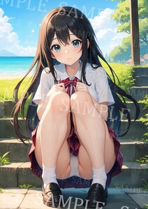 4435【おまけあり】パンチラ オリジナル A4 アート ポスター 高画質 イラスト アニメ 美女 美少女 美脚 かおる