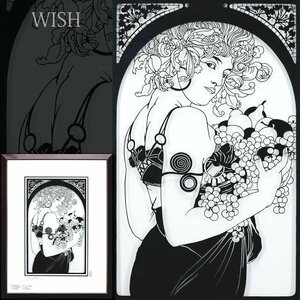 【真作】【WISH】山川勝雪 切り絵 約8号 1989年作 直筆サイン 女性像 　　〇切り絵作家 京都伝統工芸者三代目蓮蔵 型友禅 #24102520