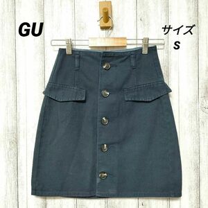 GU ジーユー (S)　カラーデニムボタンミニスカート