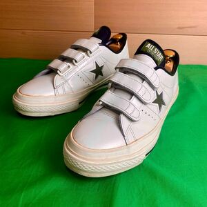 即決 converse 日本製 約26cm ONE STAR J V3 レザー ホワイト グリーン コンバース ワンスターJ ベルクロ メンズ スニーカー