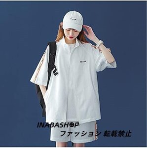 夏 ゆったり ジャージ 2点セット レディース ジップ Tシャツ ショートパンツ ビッグ 半袖シャツ ハーフパンツ セットアップ 五分袖 短パン