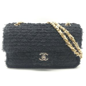 1円 良品 CHANEL シャネル ココマーク マトラッセ ツイード ターンロック Wチェーン ショルダー バッグ ブラック ブランド a6545