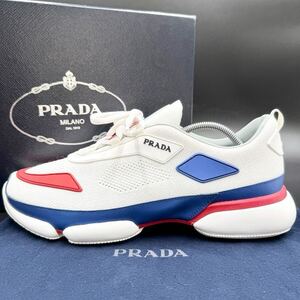 1円 【未使用級】 PRADA プラダ 【圧倒的高級感】 メンズ クラウドバスト ファブリックニット メッシュ ロゴ ラバー 厚底 ホワイト 27cm位