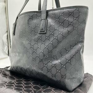 【美品】グッチ GUCCI インプリメント トートバッグ ビジネスバッグ 肩掛け メンズ A4 大容量 GG シマ 黒 ブラック PVC レザー 革 