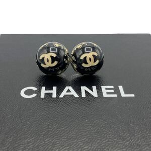 【良品】シャネル CHANEL 06C ココマーク カメリア ピアス ラウンド ブラック 花柄 アクセサリー