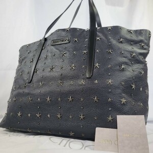 1円《美品》JIMMY CHOO ジミーチュウ ピムリコ トートバッグ スターエンボス 迷彩裏地 レザー 本革 ブラック 黒 A4 大容量 メンズ ビジネス