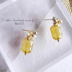 No.6121❤︎グレイッシュカラーくすみ色パールメタルフラワーピアス/イヤリング