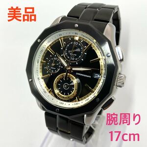 美品☆電池新品☆送料込☆セイコー SEIKO ワイアード WIRED クロノグラフ メンズ腕時計 ブラック/ゴールド 希少カラー VK67-K018