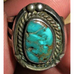 超希少!VTG NAVAJO 1950’s BLUE TURQUOISE SILVER RING CLASSIC DESIGN USA ZUNIナバホビンテージクラシックターコイズシルバーリング9号