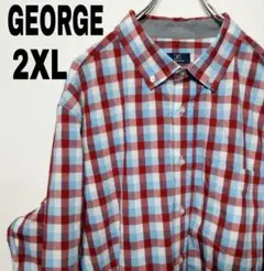 usa古着 GEORGE 長袖シャツ　2XL ブロードシャツ　グリーン　ネイビー