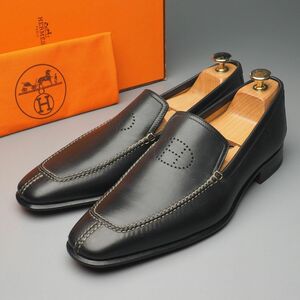 MG9621//未使用/イタリア製*エルメス/HERMES*メンズ40.5/エヴリン/Hロゴ/レザースリッポン/モカシンローファー/革靴/黒/ブラック