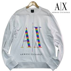 1円〜 美品 ARMANI EXCHANGE A/X アルマーニエクスチェンジ ビッグロゴ レインボー ロゴ スウェット Mサイズ