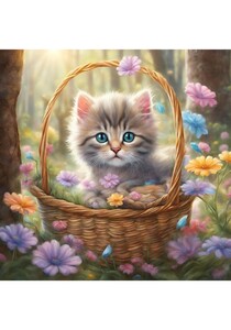 子猫　花　ねこ　イラスト 絵画　絵　インテリア　Ｌ版プリント ★NO78