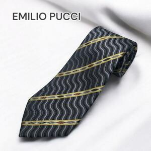 【1点限り】EMILIO PUCCI ネクタイ 絹 シルク 総柄 ブラック