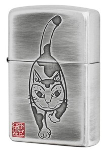 Zippo ジッポライター 墨絵 画家 作家 本多豊國 ねこ 銀メッキ 70237