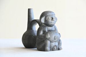 【古美術】 人物 ケラミック ボトル 古代アンデス文明 モチェ文化 先コロンビア期 副葬品 神話 伝説 アンティーク 骨董 プリミティブアート