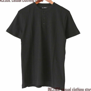 半袖Tシャツ ワッフル ヘンリーネック サーマル 半袖 Tシャツ メンズ 春夏 黒 M 送料込 クリックポスト
