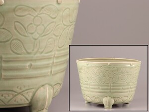 中国古玩 唐物 龍泉窯 青磁 火鉢 時代物 極上品 初だし品 D0189