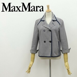 白タグ◆Max Mara マックスマーラ 千鳥柄 七分袖 コットン パイピング ダブル ジャケット 36