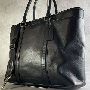 美品/大容量 COACH コーチ メンズ ビジネス トートバッグ メトロポリタン A4収納可能 2way ショルダー 斜め掛け レザー ブラック 本革