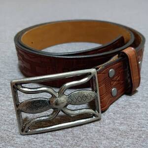 【激レア】RRL RALPH LAUREN / ダブルアールエル ラルフローレン Indian Leather Hawkins Belt (スターリングシルバーベルトバックル) 001