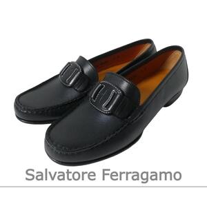 ほぼ未使用 Salvatore Ferragamo サルヴァトーレフェラガモ 4D 約21.5㎝ ヴァラ レザー ステッチ ラウンドトゥ ローファー 革靴 ブラック