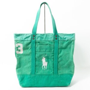 【1円スタート】POLO RALPH LAUREN ポロ ラルフローレン ビッグ トートバッグ グリーン 緑 キャンバス メンズ 手さげ 大容量 bag 鞄 かばん