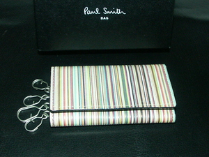 PSC081　新品本物即決　ポールスミス　Paul Smith　牛革　ニューマルチストライプ　4連　キーケース　箱付き