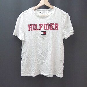 ◇ TOMMY FILFIGER ラウンドネック ブランドロゴ カジュアル かわいい 半袖 tシャツ サイズS ホワイト レディース E