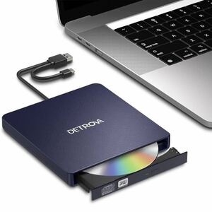 DETROVA 外付けDVD/CD USB3.0&Type-C両用ケーブル 読み出し&書き込み エラー校正 TYPE-Cコネクター付き 日本語取扱説明書付き(ブルー)