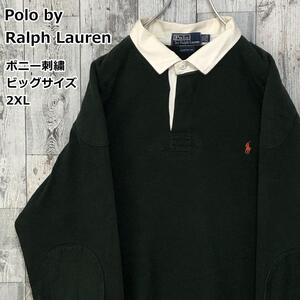 Polo by Ralph Lauren ポロバイラルフローレン ポニー刺繍 刺繍ロゴ 茶色 ブラウン 大きいサイズ 2XL 肉厚 長袖 ラガーシャツ 90s