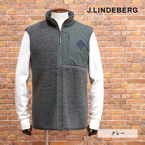 1円/秋冬/J.LINDEBERG/46サイズ/ベスト ふわもこ 快適 伸縮性◎ 保温 ジップポケット スポーティー キャンプ 新品/グレー/jd180/