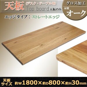送料無料 天板 デスク テーブル 天板のみ オーク材 W1800×D800×H30mm オーク ストレートエッジ グロス加工 高級 木製 木材 天然木 無垢材