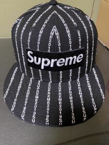 ほぼ新品 シュプリーム 7 3/8 19SS Supreme Text Stripe Box Logo New Era Cap ニューエラ ブラック　黒 ストライプ キャップ 帽子